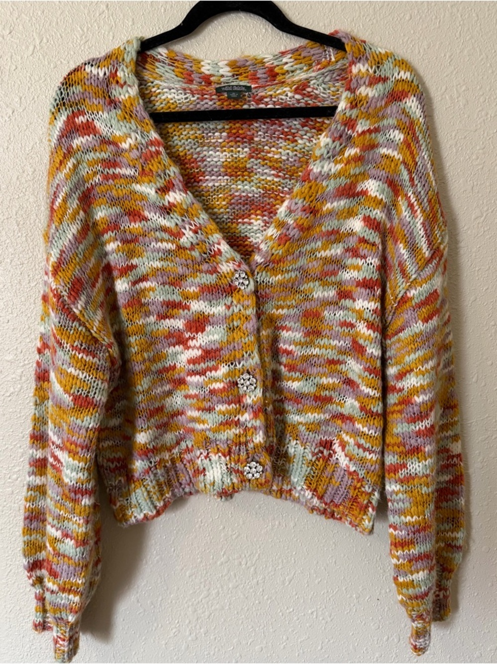 wild fable Multicolor Chunky V-Neck Button Cardigan